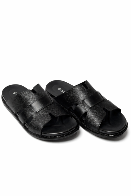 Premium Black Leather Slide Sandals for Men | Stylish & Comfortable Footwear