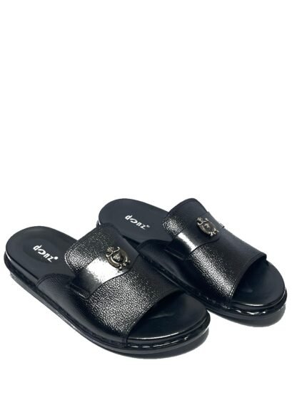 Premium Black Leather Slide Sandals for Men | Stylish & Comfortable Footwear